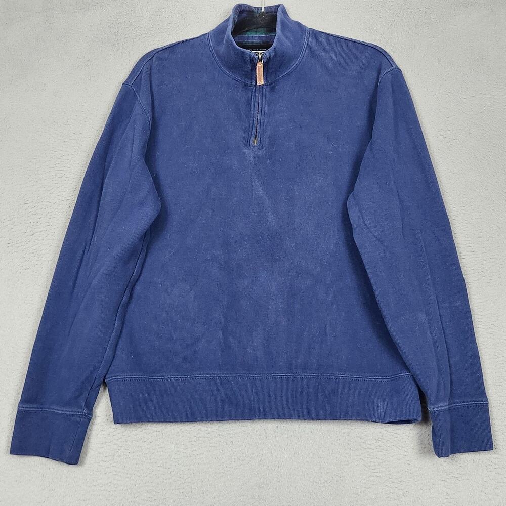 Lands' End Sweater Mens Medium Blue 100% Cotton 1/4 Zip Mock Neck Pullover
